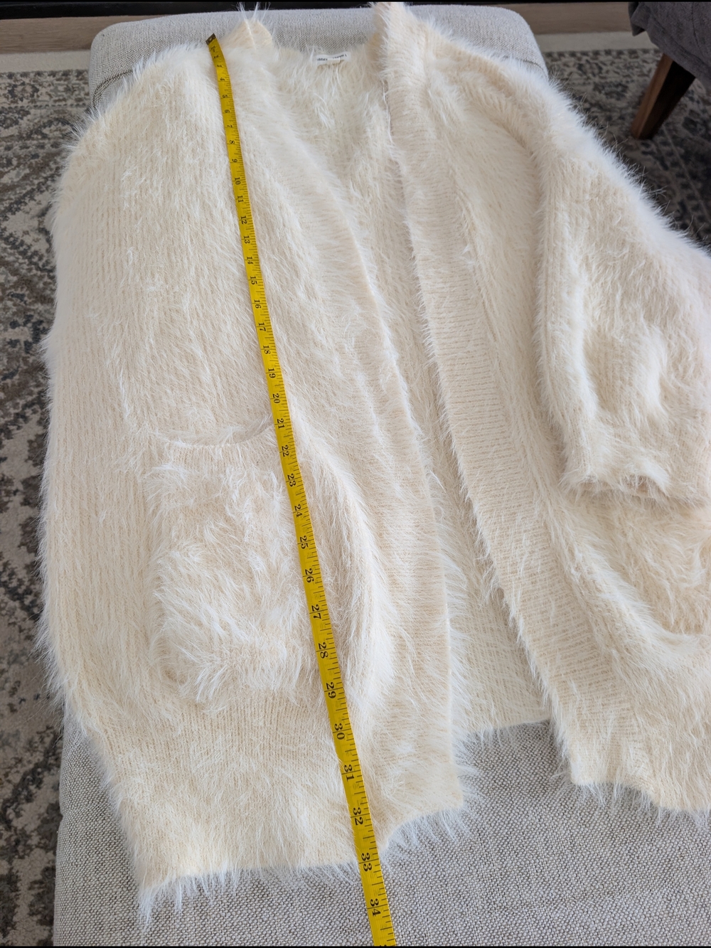 ​Dance & Marvel Cream Fuzzy Eyelash Open Front Cardigan Sweater | Size S - Picture 7 of 9